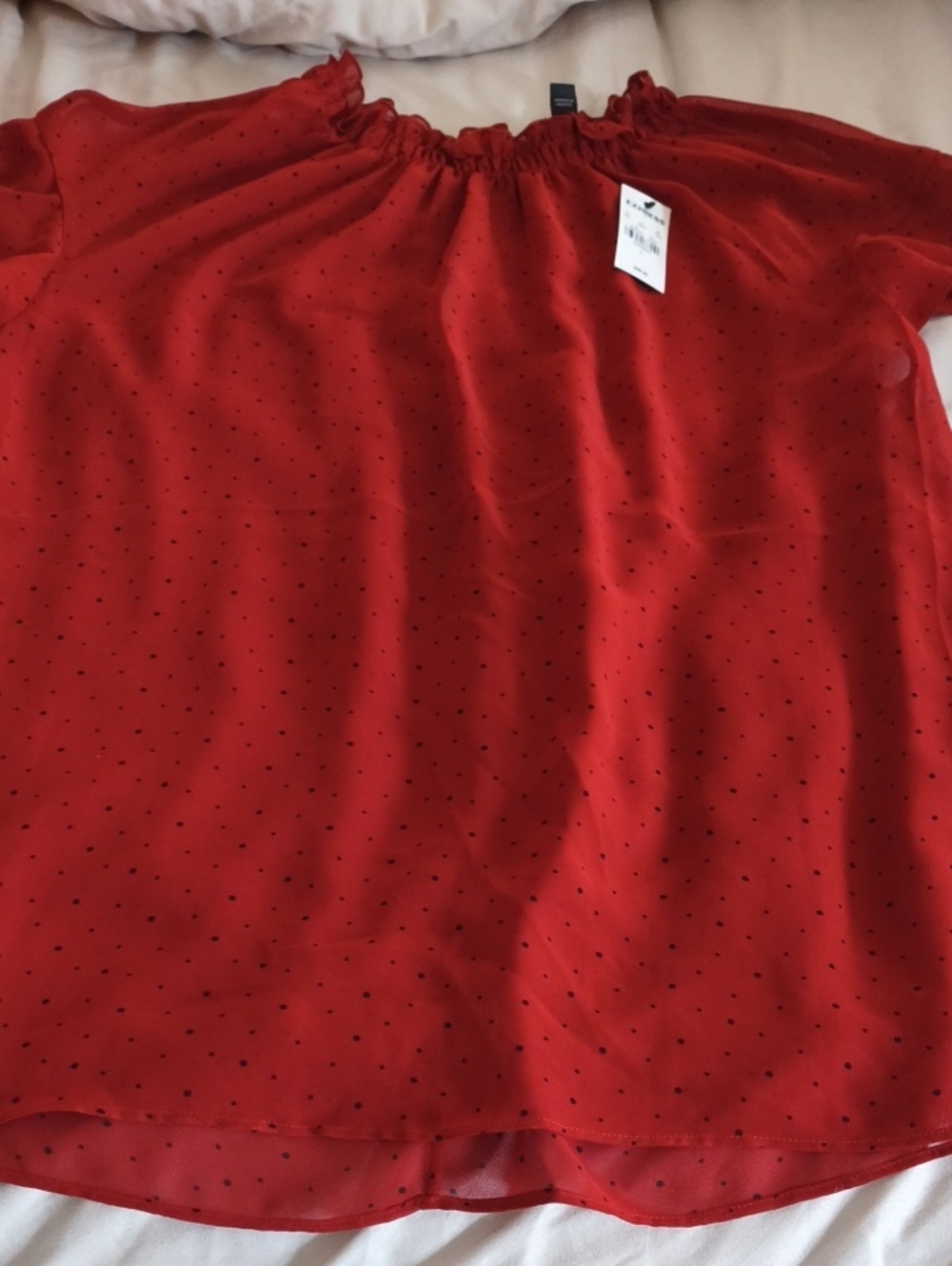 Express Dark Orange  Blouse with Black Micro Dot Print